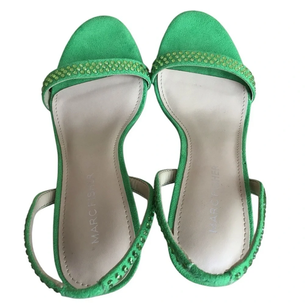 Marc Fisher Betila Green Slip On Slingback Crystal Embellished Heels Siz…